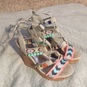 Madden Girl embellished scrappy wedges